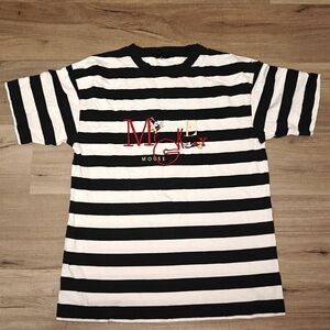 Disney Black and White Striped Mickey Mouse Tee